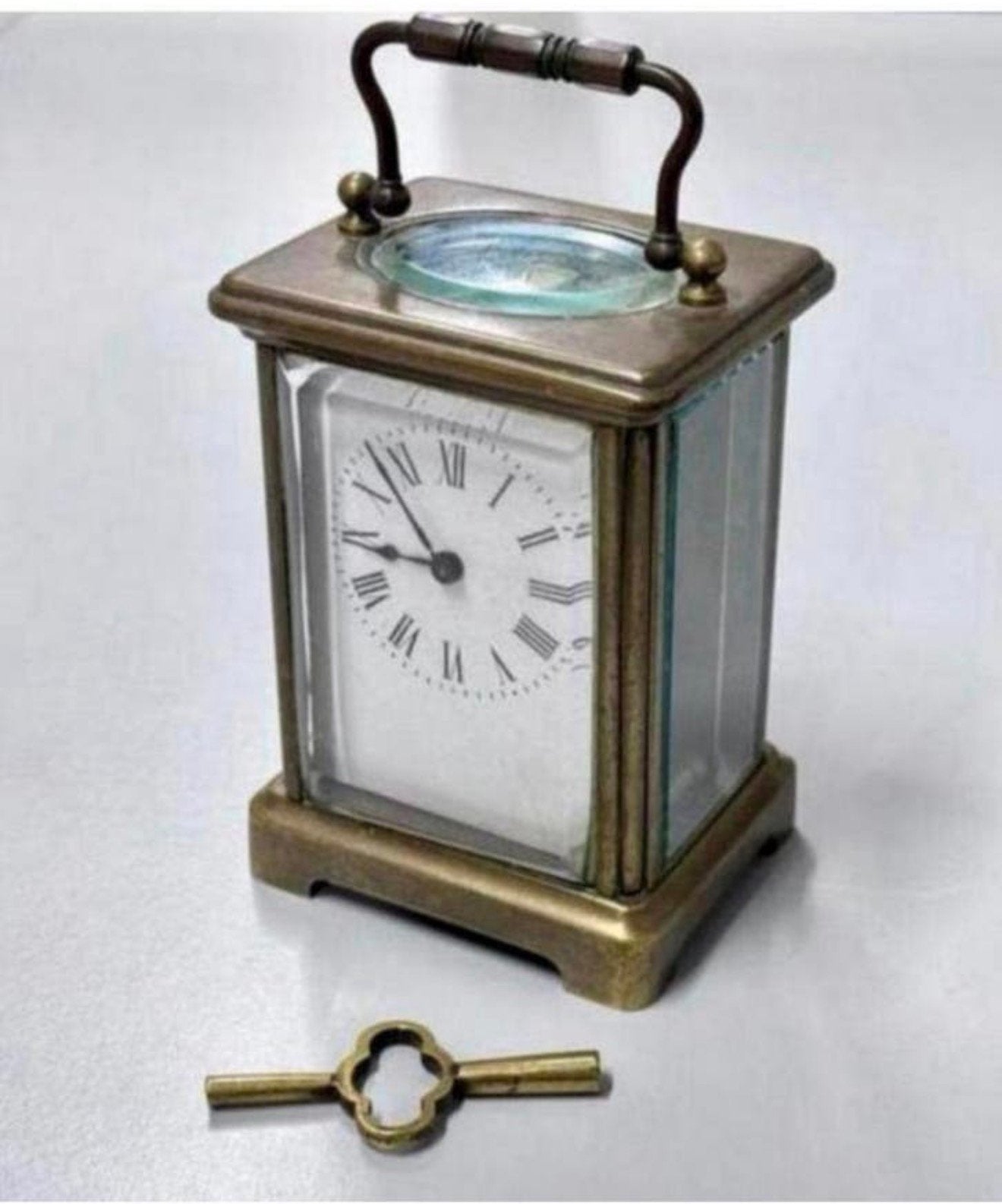 Antiek Antieke klok Victorian Clock 1880 Brass Carriage old, Antiek en Kunst, Antiek | Klokken, Ophalen of Verzenden