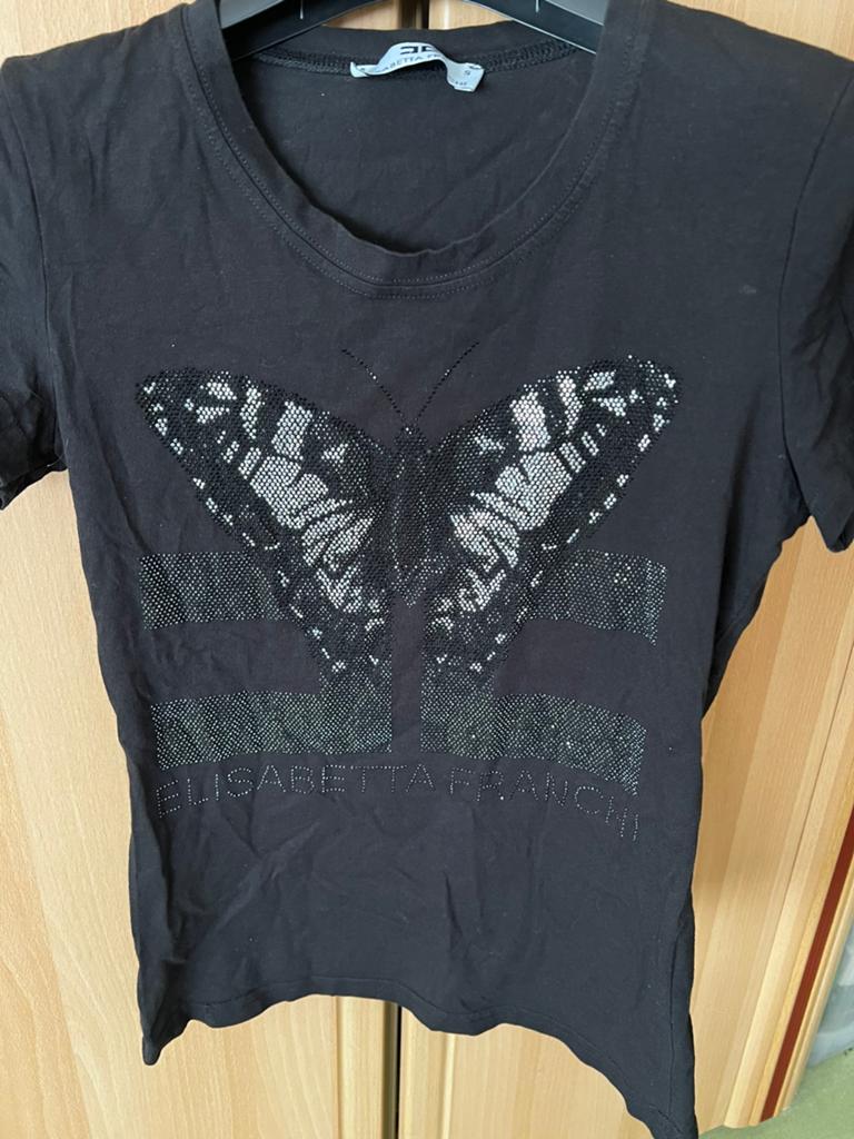 Elisabetta Franchi T-shirt met Strass Vlinder – Zwart, Kleding | Dames, T-shirts, Ophalen of Verzenden, Zo goed als nieuw, Zwart