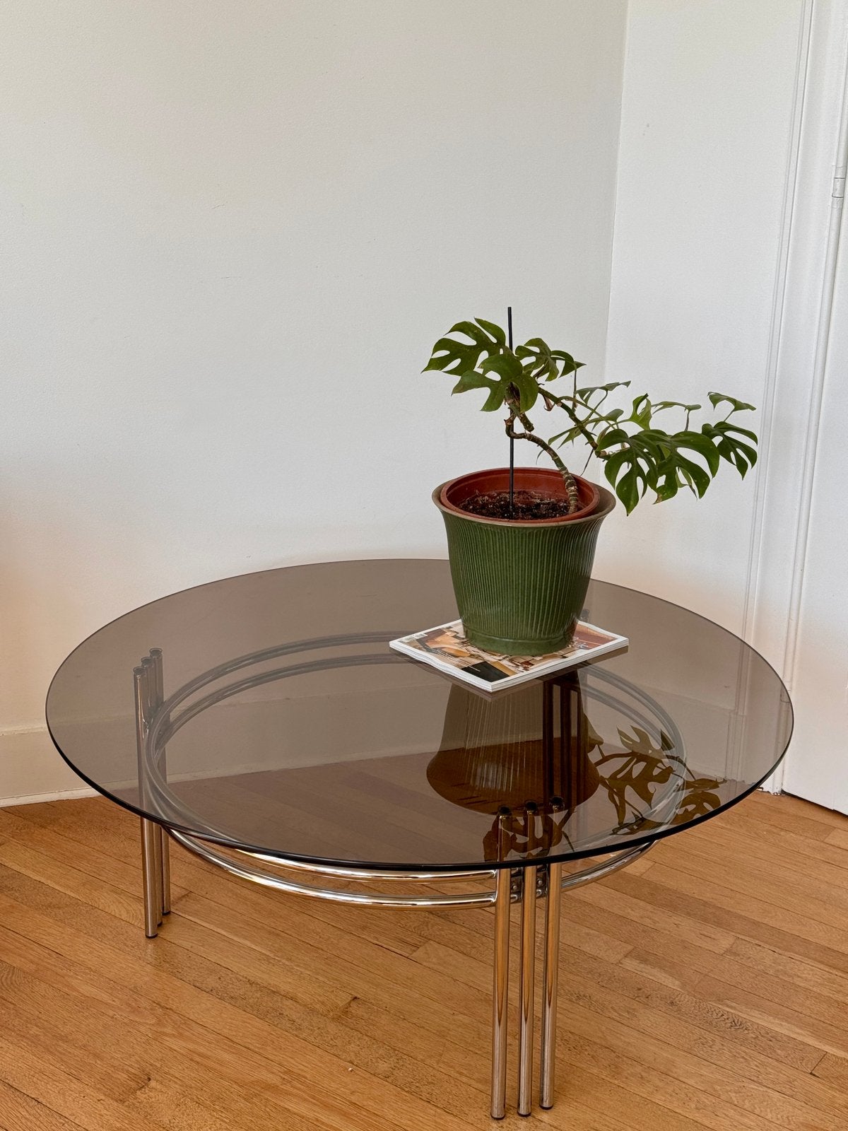 Table basse Vintage Space Age ronde, Rond, Comme neuf, Verre, Enlèvement