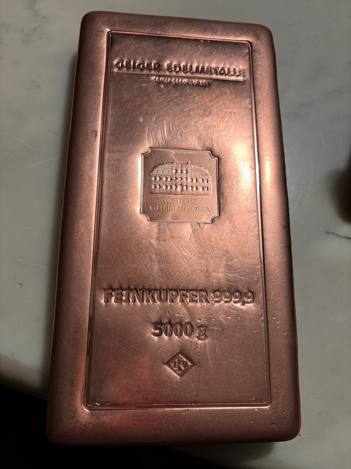 Koperen bar 5 kg, Postzegels en Munten, Edelmetalen en Baren, Ophalen, Koper