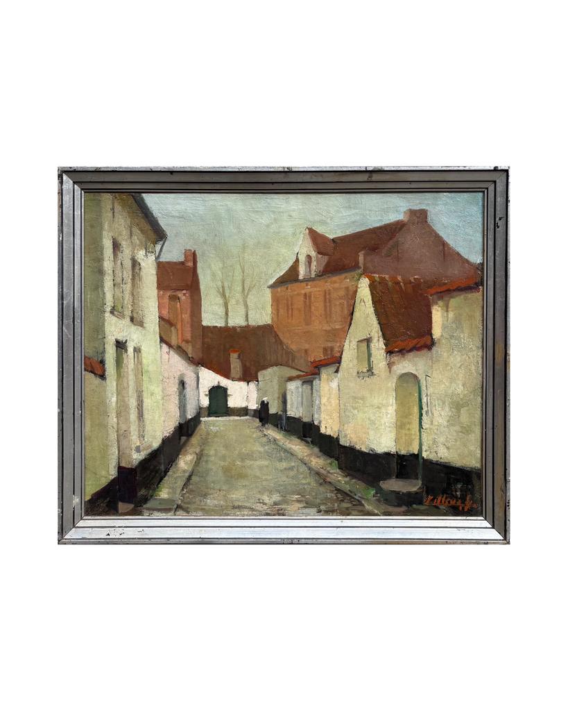 Olieverfschilderij van Begijnhof te Lier door Jos Tilleux, Antiek en Kunst, Ophalen of Verzenden