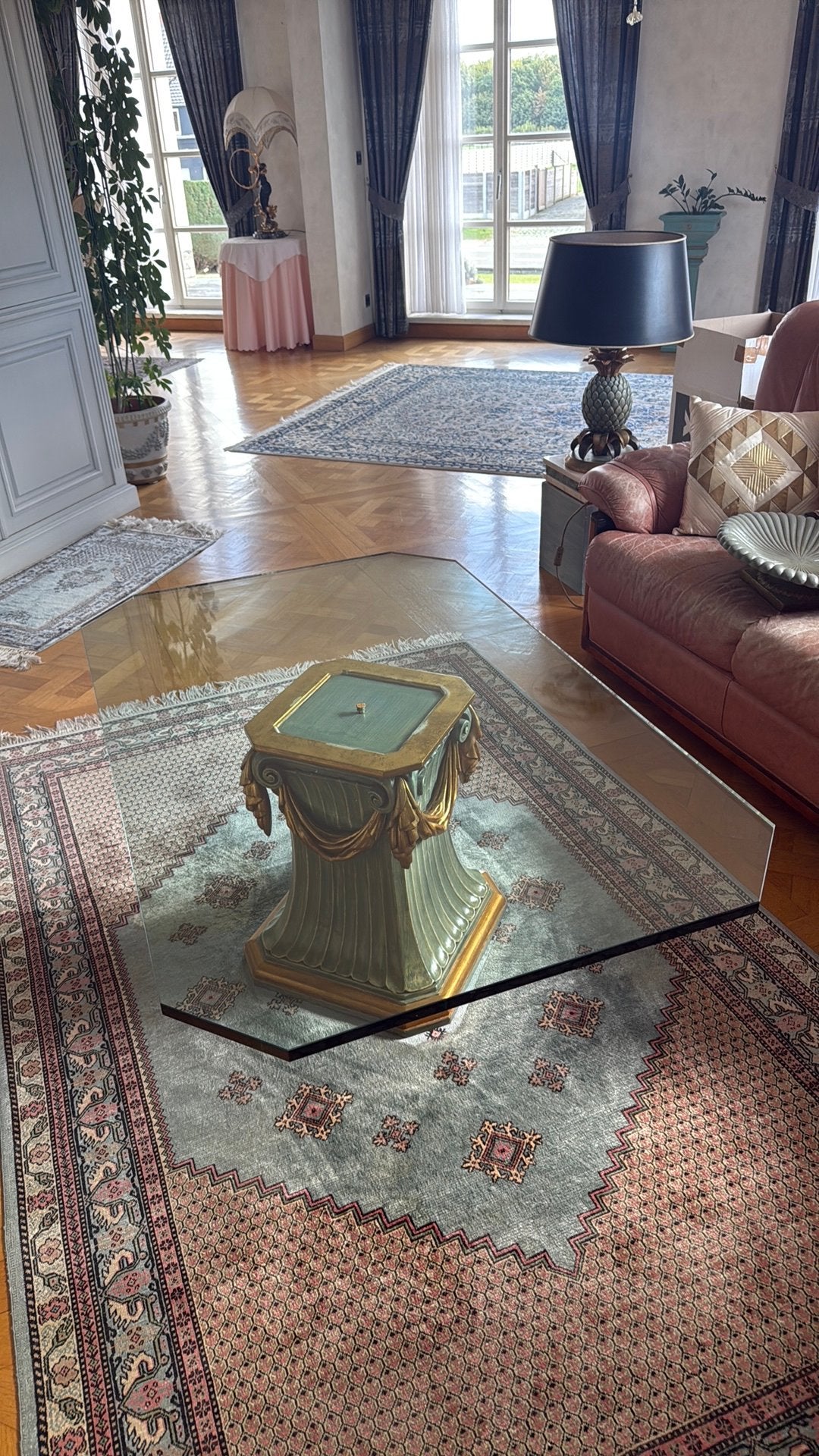 Table basse (Chelini Firenze) Italie avec plateau en verre, Maison & Meubles, 100 à 150 cm, Autres essences de bois, Klassiek