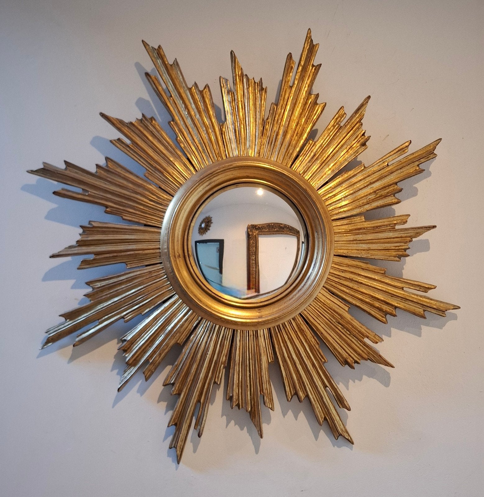 Zonnespiegel Miroir soleil Deknudt 1970 Bois! superbe 70cm., Enlèvement ou Envoi