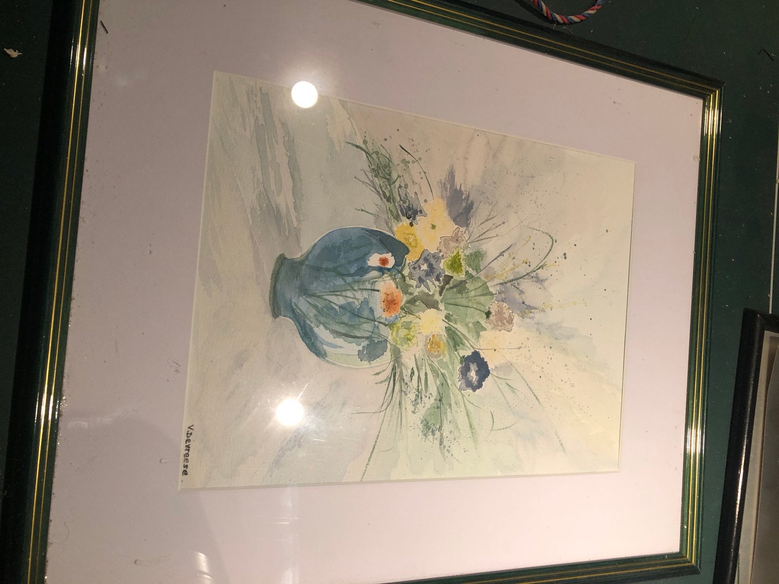 Groot schilderij aquarel met kader, Enlèvement ou Envoi