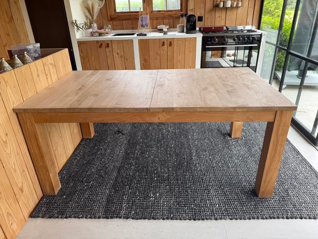 Uitschuifbare eettafel massief teak, Ophalen, Zo goed als nieuw