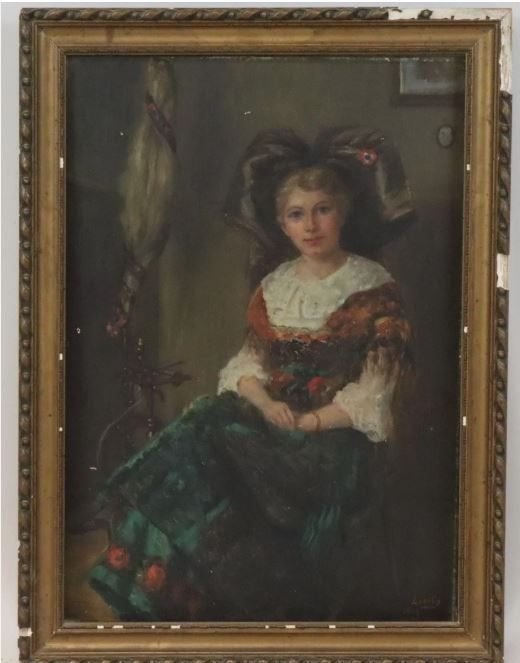 antiek schilderij Elzas trachten 1919 Anne Wolff, Ophalen, Doek, Portret of Personen, Olieverf