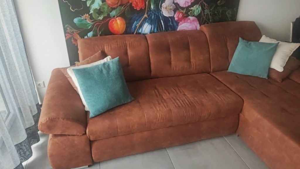 cognackleurige salon, Maison & Meubles, Canapés | Sofas & Chaises Longues, Comme neuf, Trois personnes, 250 à 300 cm, 150 cm ou plus