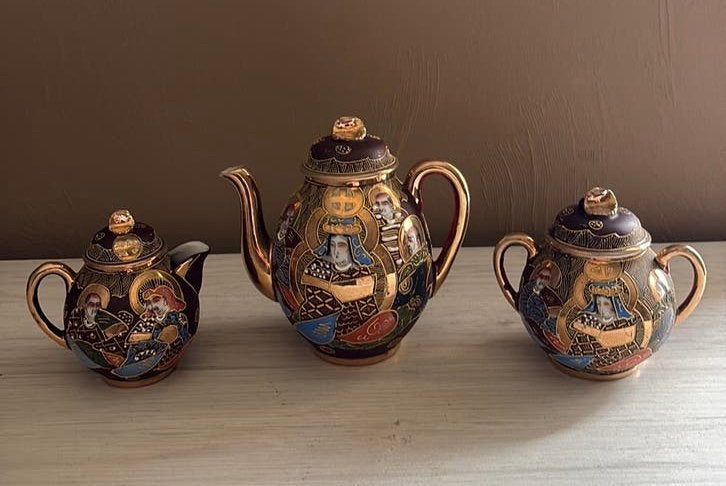 Zeldzaam Japans Handgeschilderd Theeservies – Satsuma Stijl, Ophalen of Verzenden