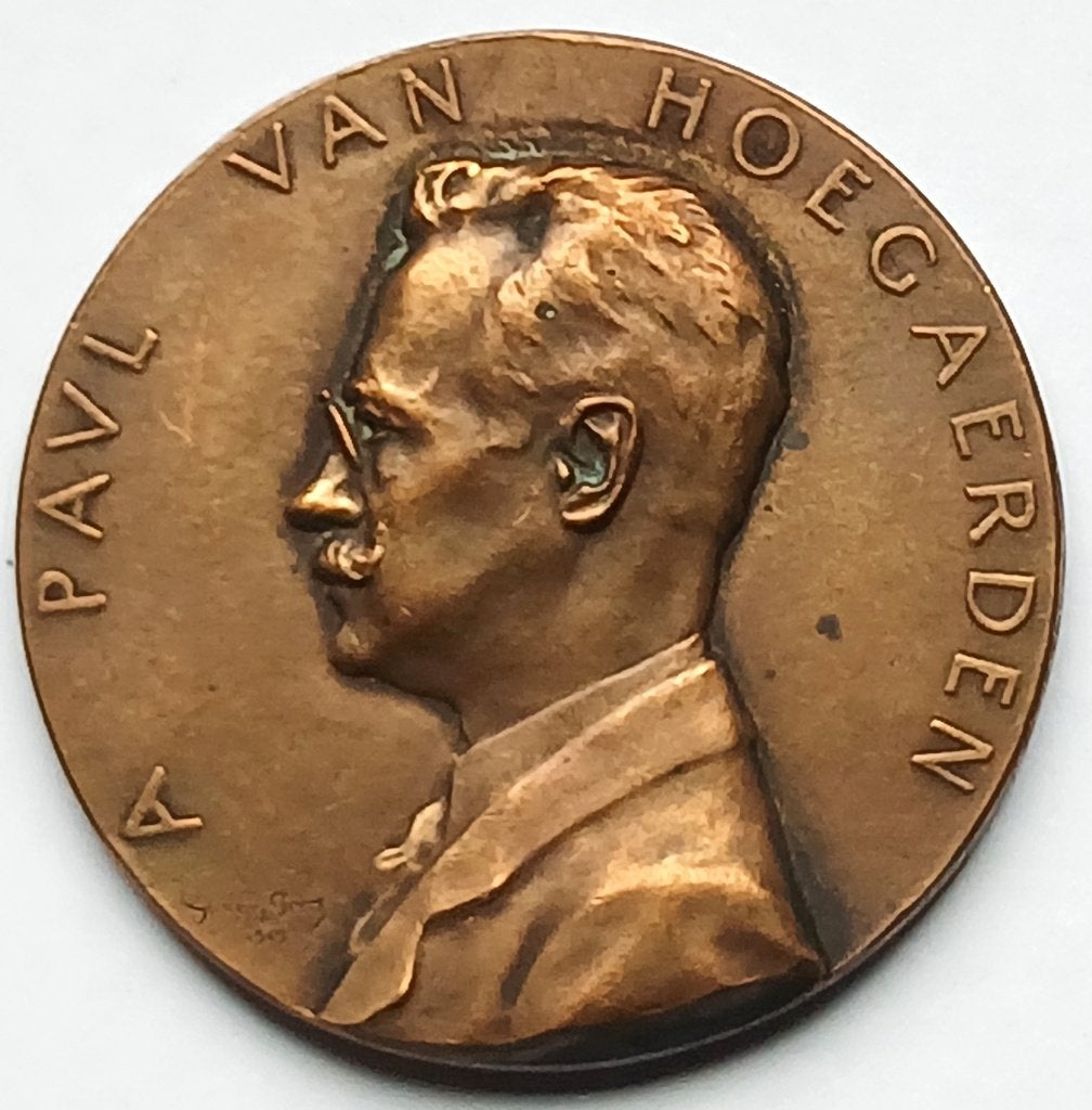 medaille 1919 paul van hoegaerden Luik hulp tijdens WO1, Postzegels en Munten, Penningen en Medailles, Ophalen of Verzenden, Brons