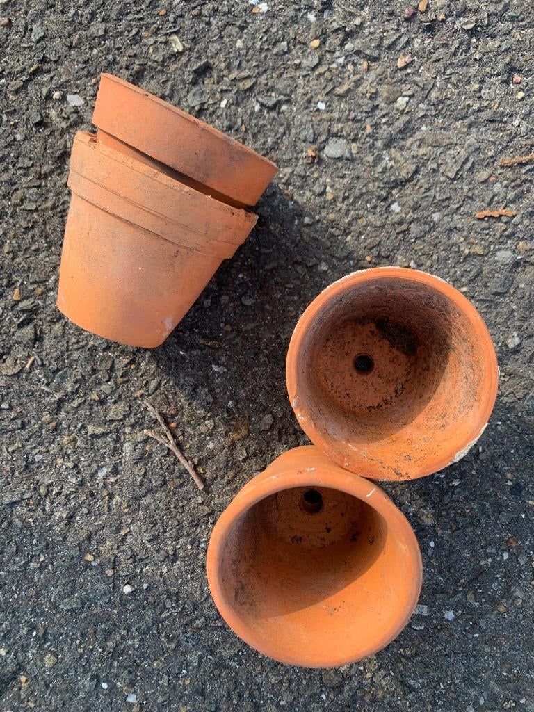 Honderden vintage terracotta potjes 7 cm diameter, Ophalen, Gebruikt, Minder dan 25 cm, Balkon
