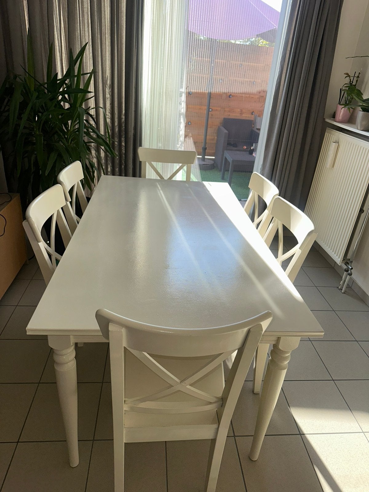 Ikea eettafel+6stoelen rosentorp, Ophalen, Gebruikt, 6 tot 8 stoelen