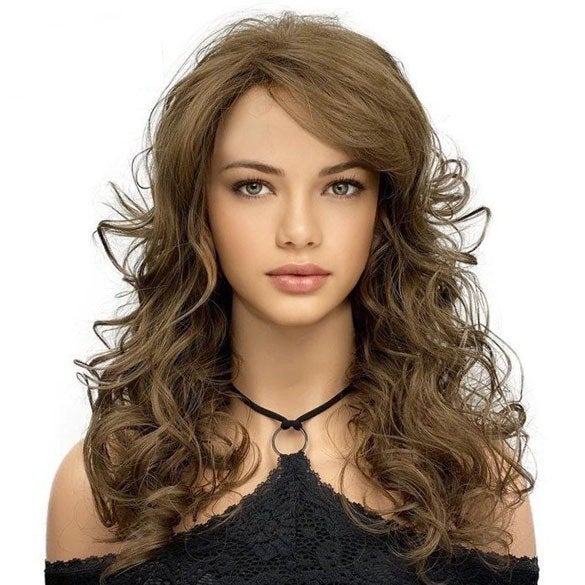Hazelnoot bruine pruik lang haar met krullen model 2920, Handtassen en Accessoires, Ophalen of Verzenden, Nieuw