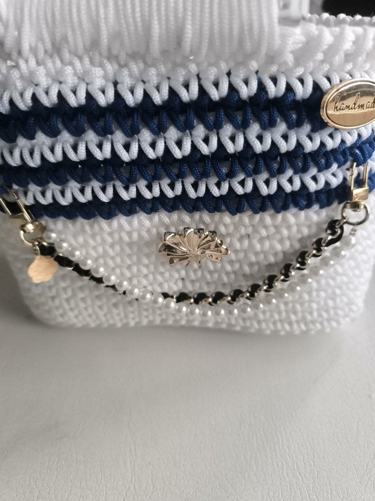 handgemaakte gehaakte tas, Handtassen en Accessoires, Ophalen of Verzenden, Nieuw, Blauw, Handtas