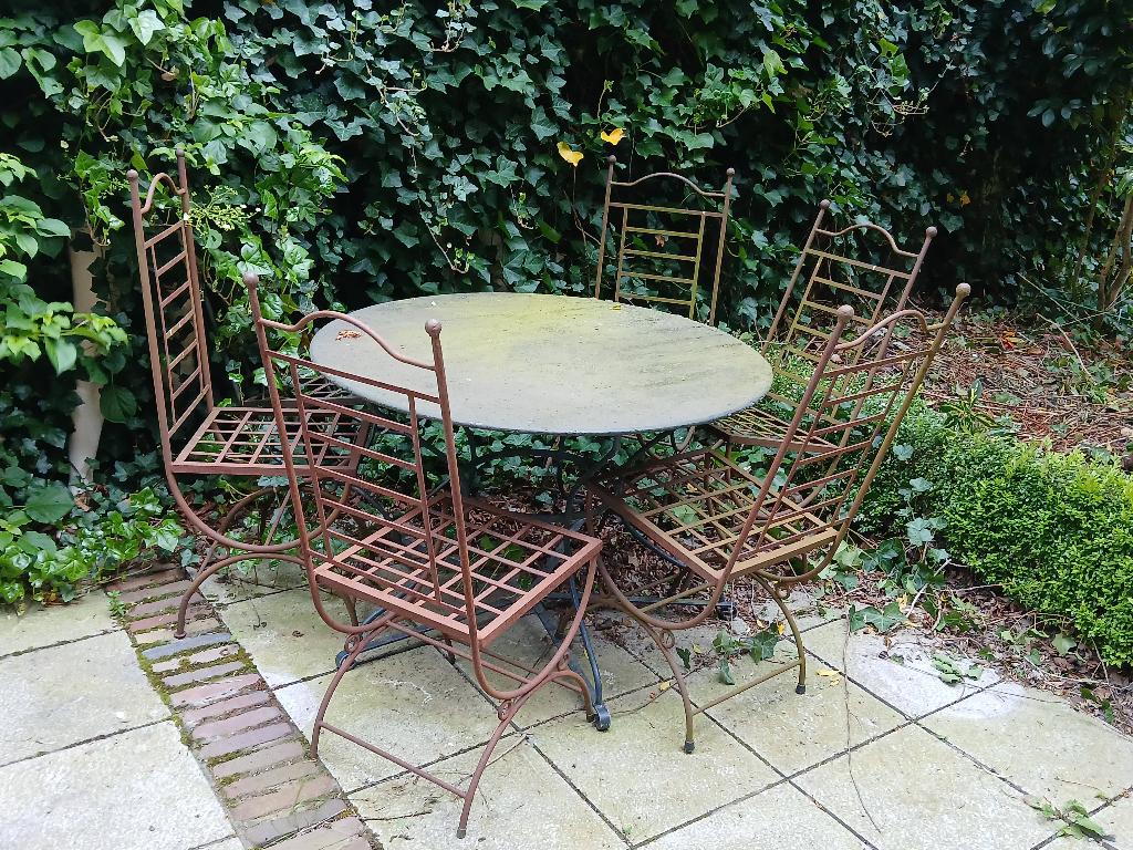 IJzeren tuinstoelen en tafel, Tuin en Terras, Tuinstoelen, Ophalen, Gebruikt