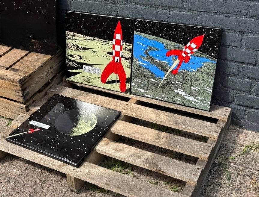 Set van 3 emaille reclame borden Kuifje, Verzamelen, Ophalen of Verzenden, Kuifje, Zo goed als nieuw