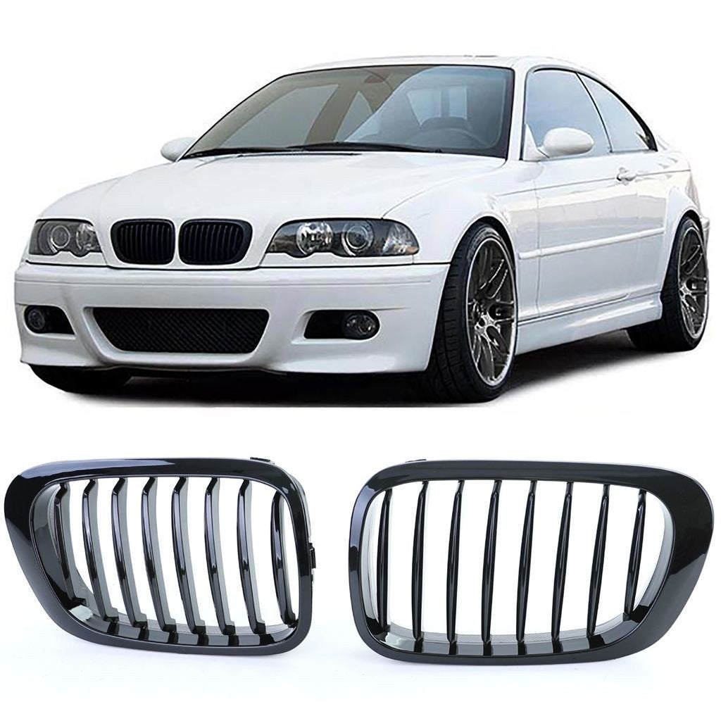 Grill Nieren Voor Bmw 3 Serie E46 Coupe Cabrio Glans Zwart E, Envoi