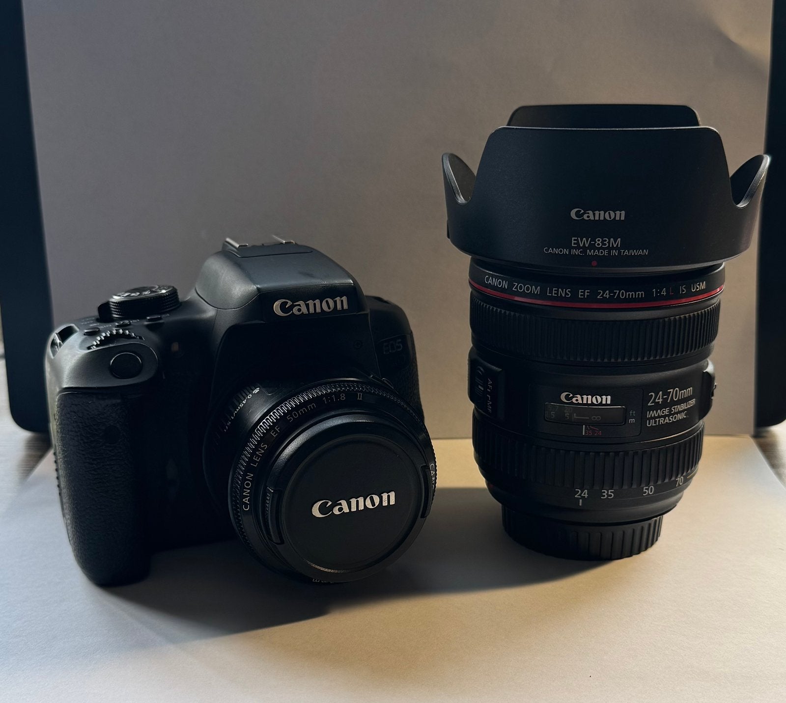 Canon EOS 750D + EF 50mm f/1.8 mkII + EF 24-70mm f/4L IS USM, Audio, Tv en Foto, Fotocamera's Digitaal, Ophalen, Gebruikt, Spiegelreflex