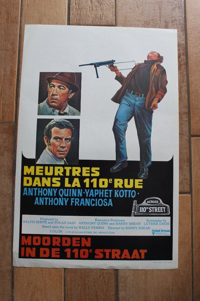 filmaffiche Anthony Quinn Across 110th Street filmposter, Rechthoekig Staand, Ophalen of Verzenden, Zo goed als nieuw, A1 t/m A3
