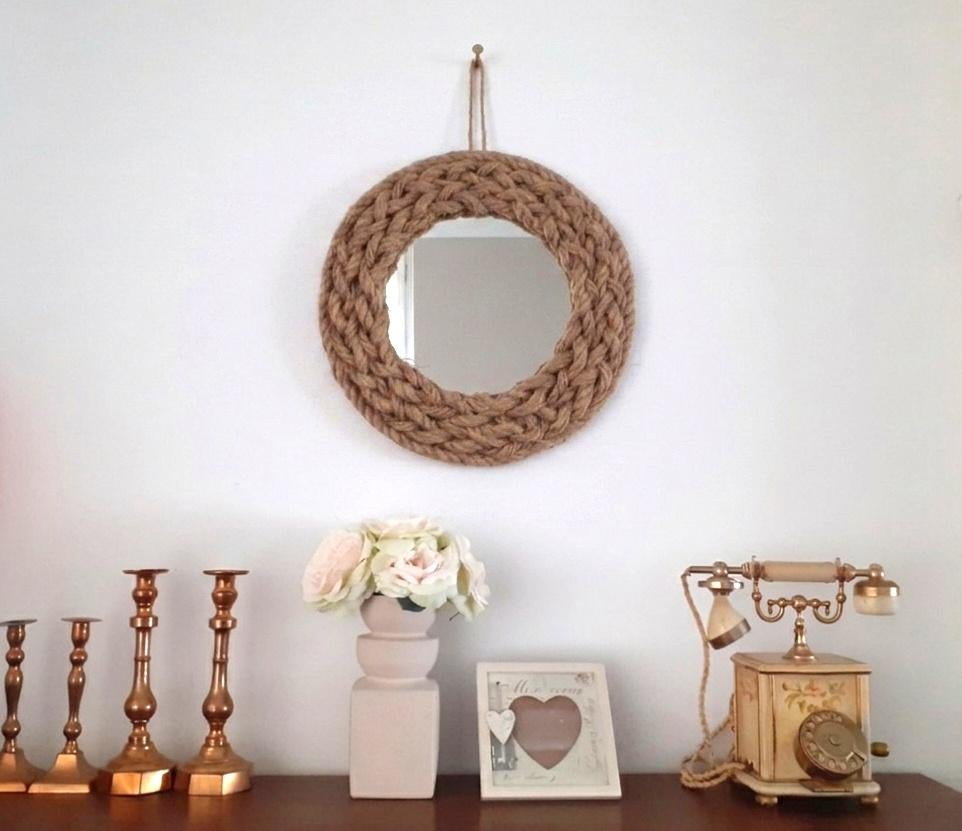 decoratie spiegel met gevlochten touw, Huis en Inrichting, Woonaccessoires | Spiegels, Minder dan 50 cm, Rond, Nieuw, Ophalen of Verzenden