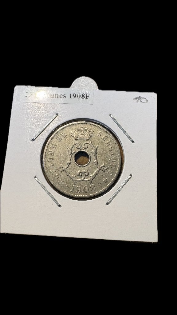 LEOPOLD II: 25 cent 1908F (1), Ophalen of Verzenden