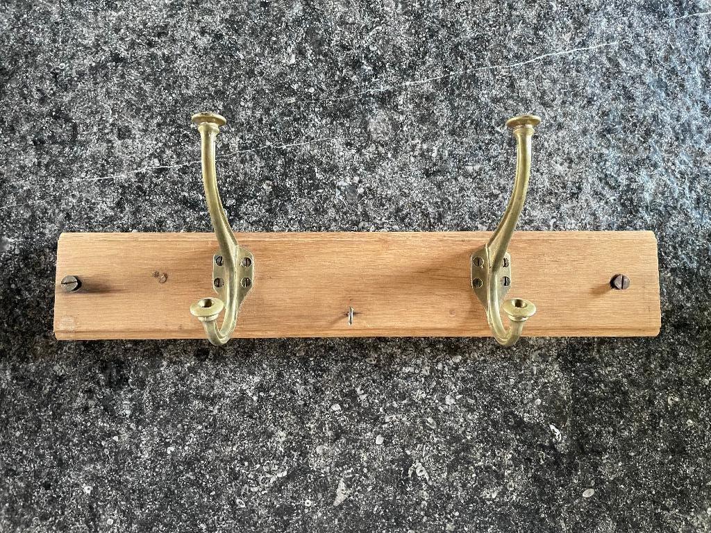 Kapstok massief hout en koper, Wandkapstok, Ophalen of Verzenden, Zo goed als nieuw, Minder dan 100 cm