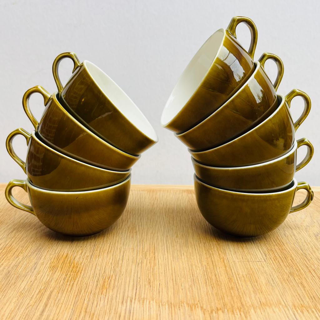 Ensemble de 9 tasses vintage en kaki Boch, Enlèvement ou Envoi