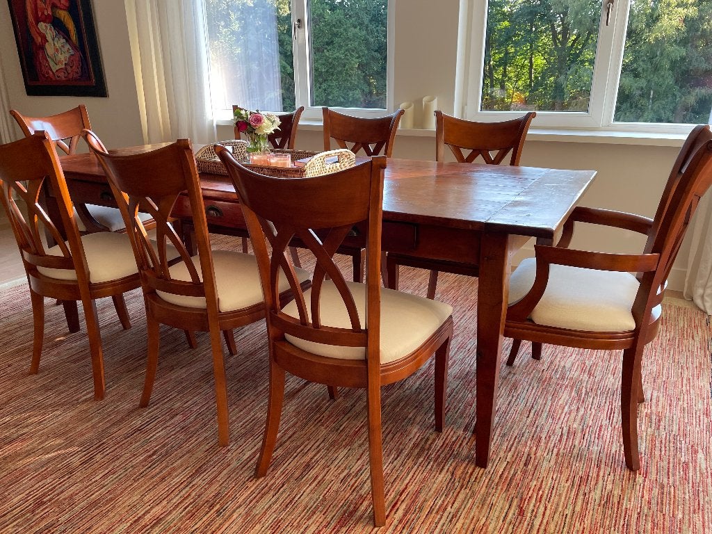 8 Franse, kersenhouten eetkamerstoelen, Huis en Inrichting, Stoelen, Ophalen, Hout, Franse stijl, Gebruikt
