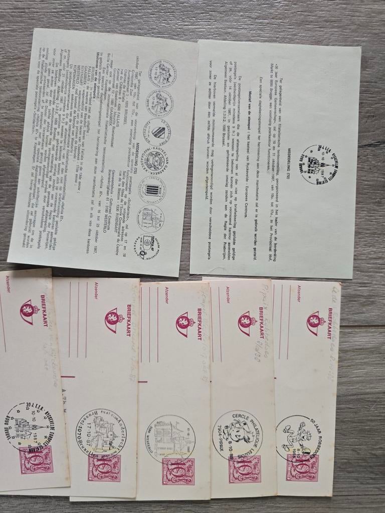 Set Filatelie: Gelegenheidsstempels oa Robbedoes, Enlèvement, Carte postale