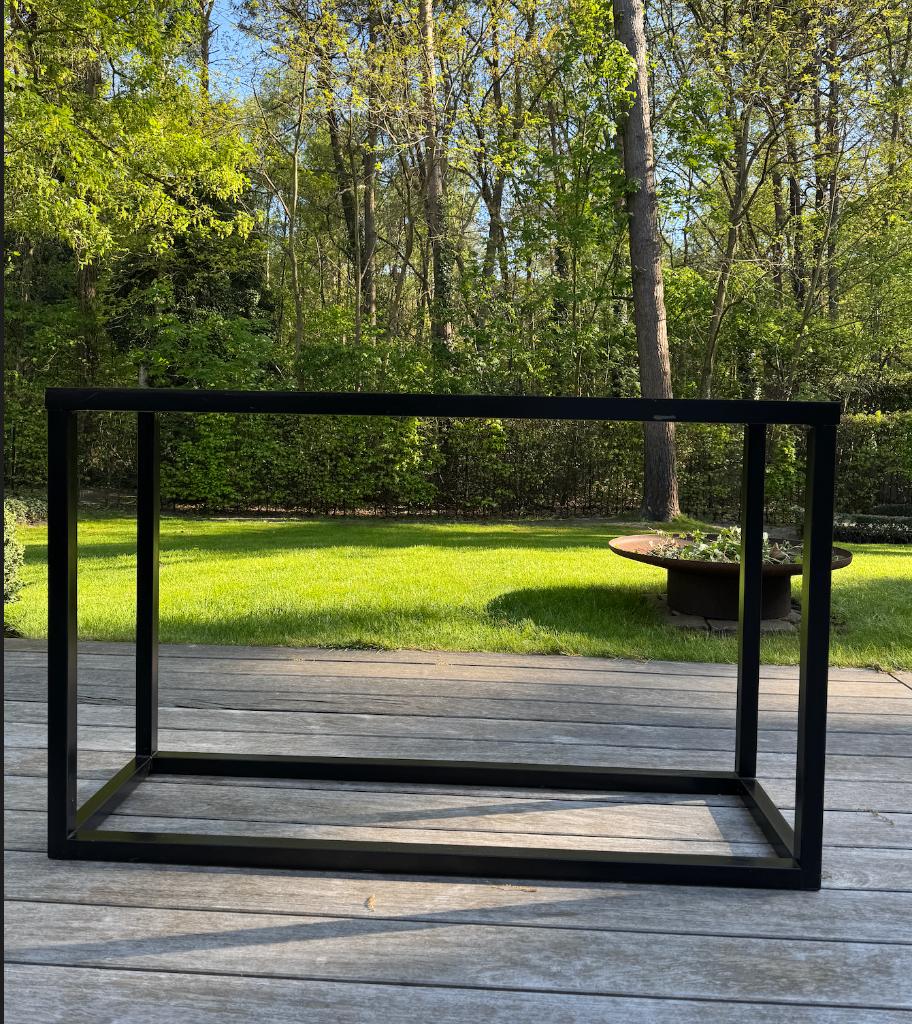 zwart metalen consoletafel, Enlèvement, Utilisé, Métal ou Aluminium, 75 cm ou plus