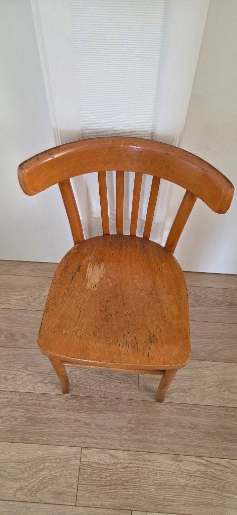 6 Vintage houten caféstoelen, Ophalen, Gebruikt, Bruin, Vijf, Zes of meer stoelen