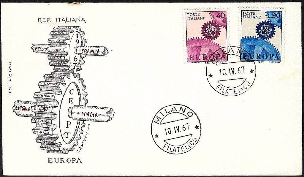 1967 - ITALIË - FDC Europa: Raderwerk [Y&T 968/969], Verzenden, Postfris
