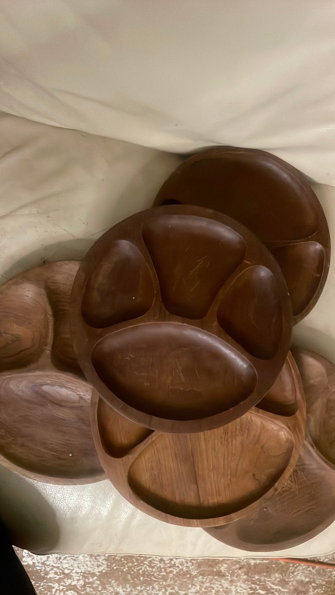 5 assiettes à fondue en bois., Maison & Meubles, Enlèvement ou Envoi, Rond, Utilisé, Autres types