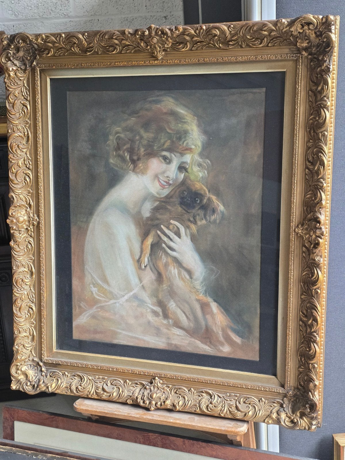 peinture pastel art déco, Antiquités & Art, Enlèvement, Pastel, Portrait ou Personnes