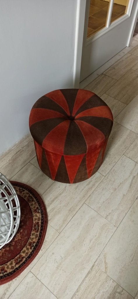 Pouf Rond Vintage Années 70 -Velours éponge marron & rouille, Enlèvement, Utilisé, Rond, Tissus