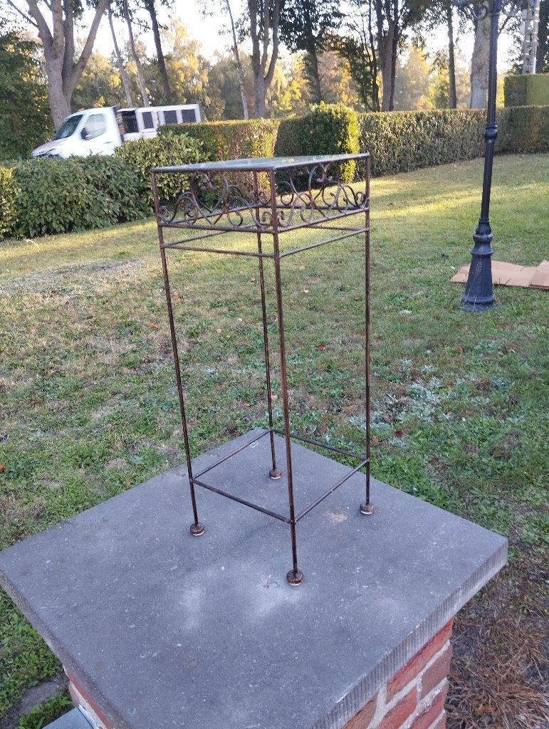 Scelette fer forgé et verre, Table pour support objet ou plante, Moins de 55 cm, Verre, Enlèvement
