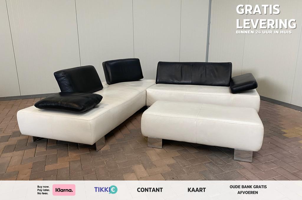 Montel Witte Echt Lederen Hoekzetel –  Gratis Levering BE, Huis en Inrichting, Zetels | Zetels, Hoekbank, Driepersoons, Ophalen of Verzenden