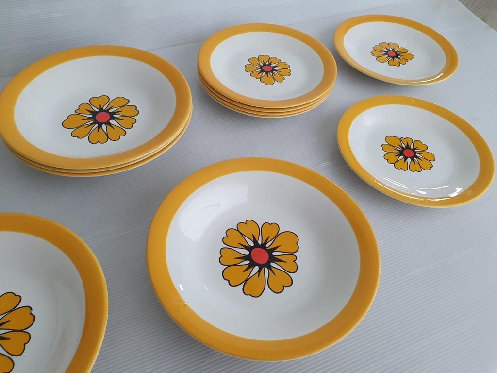 Vintage Flower Power bordenset, Ophalen, Zo goed als nieuw, Porselein, Bord(en)