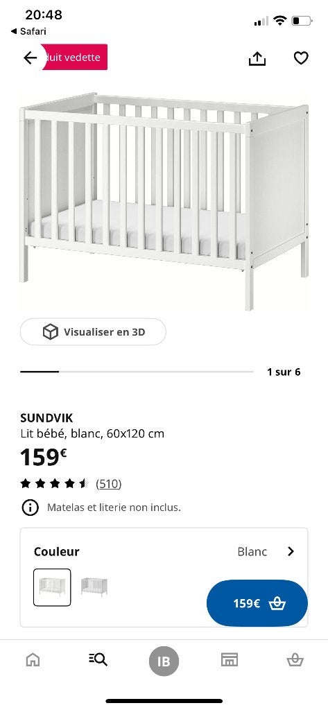 Lit bébé IKEA très bon état avec matelas, Kinderen en Baby's, Kinderkamer | Bedden, Ophalen, Gebruikt, Lattenbodem