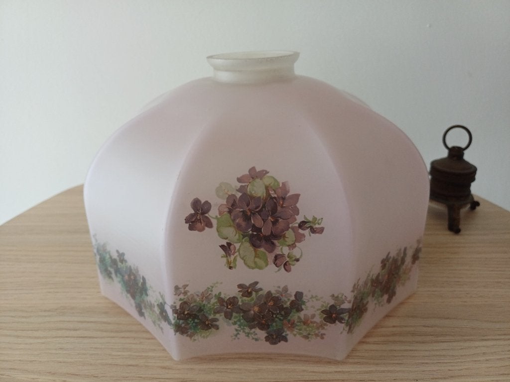 Abat-jour ancien en verre opalin à motif floral, Antiquités & Art, Enlèvement