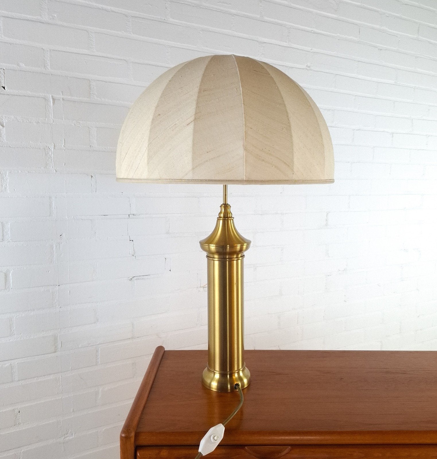 Vintage mushroom messing XL tafellamp mid century modern, Beige, Enlèvement ou Envoi, Design