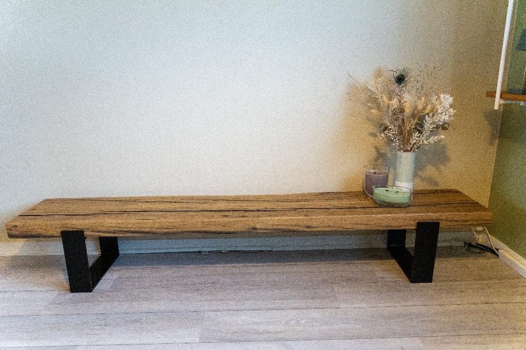 Meuble banc TV télé en anciennes poutres en chêne, Enlèvement ou Envoi, Neuf, Chêne