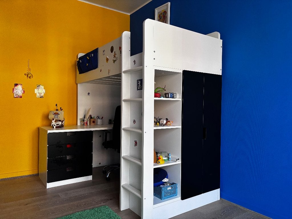 Lit mezzanine IKEA SMÅSTAD — armoire + bureau + 4 tiroirs, Enfants & Bébés, Enlèvement, Comme neuf, Lit mezzanine