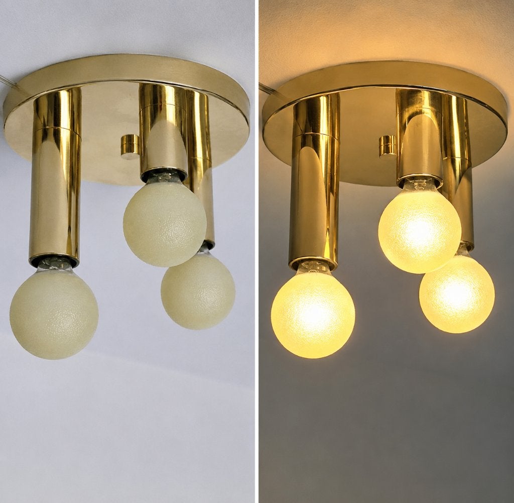 vintage messing plafondlamp, Sölken Leuchten., Gebruikt, Vintage, Ophalen of Verzenden, Plafondlamp