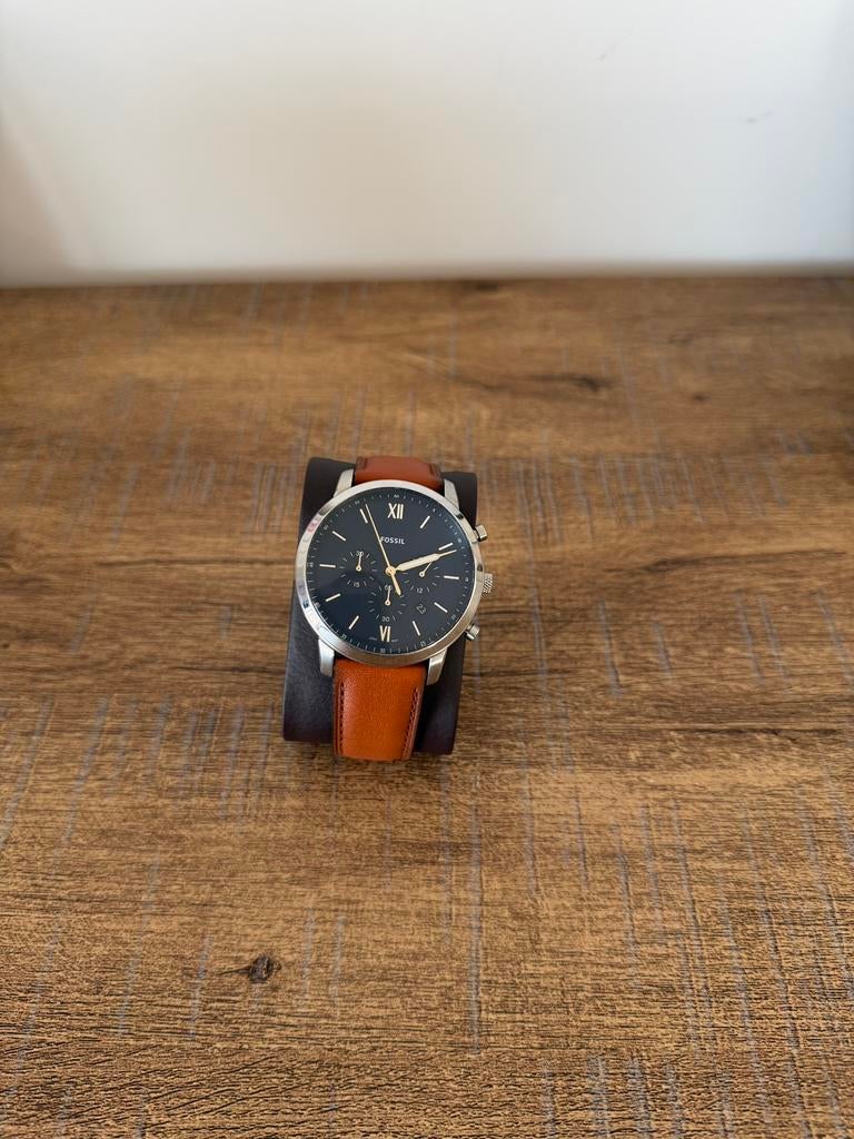 Montre pour homme Fossil NEW en cuir bleu marron, Autres marques, Enlèvement ou Envoi, Cuir, Autres matériaux