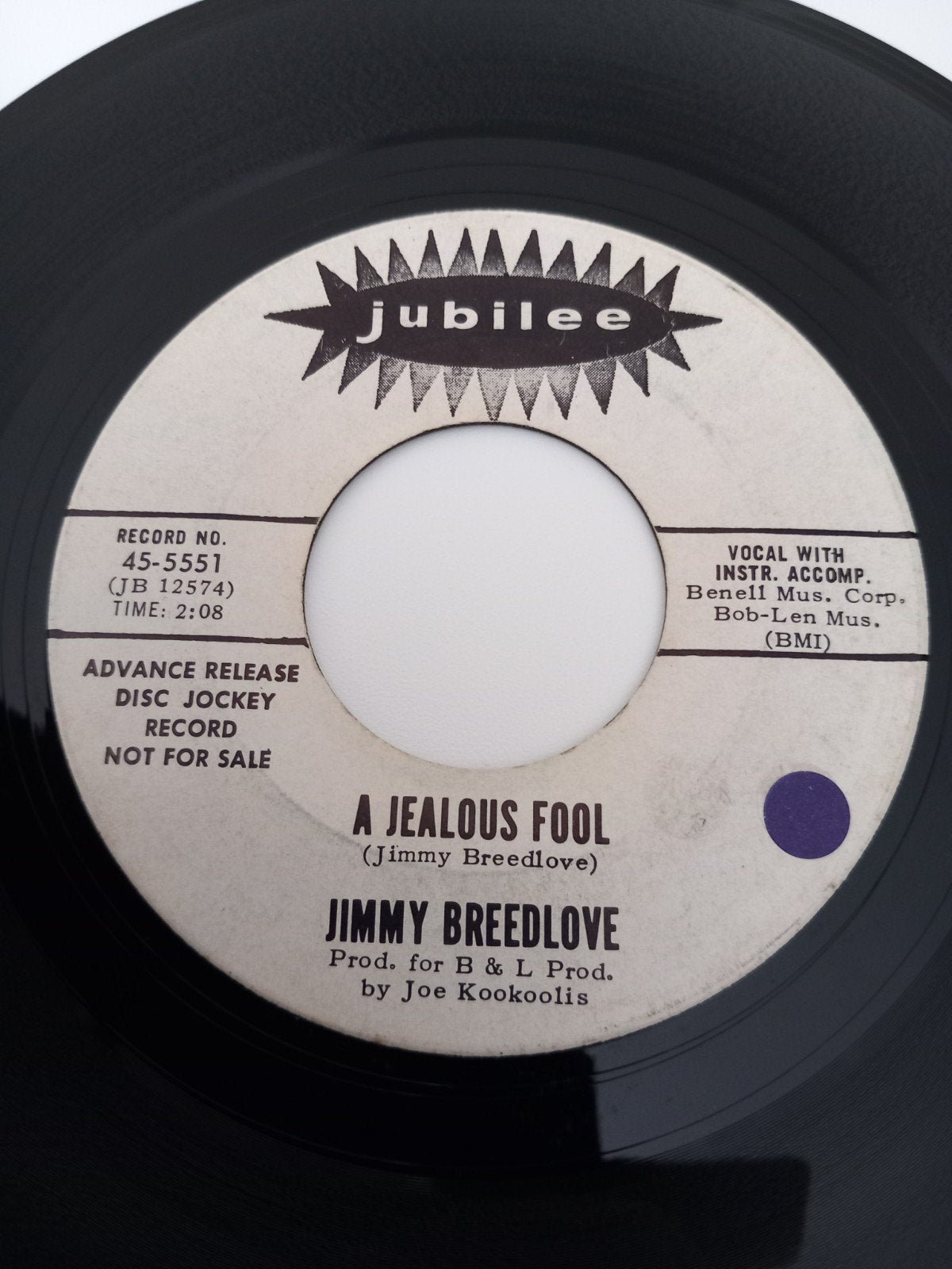 JIMMY BREEDLOVE. A JEALOUS FOOL. 60S R&B USA 45T, Ophalen of Verzenden, R&B
