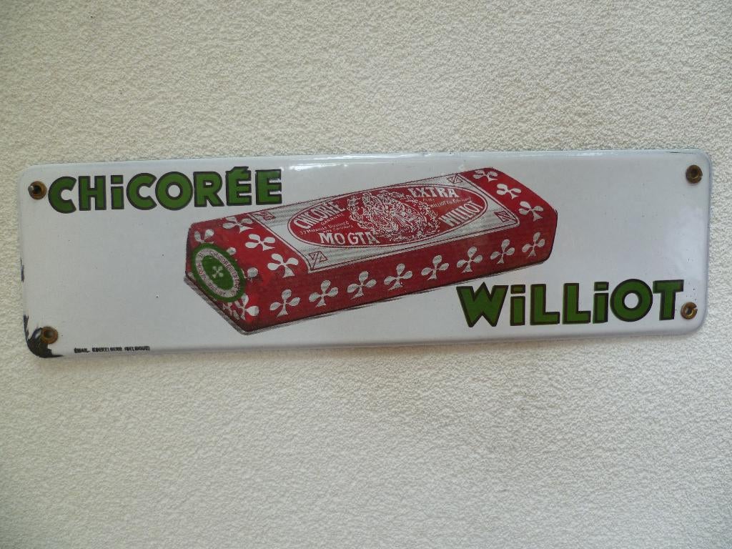 PLAQUE EMAILLE«CHICORÉE WILLIOT» DES ANNÉES 1930, Collections, Marques & Objets publicitaires, Utilisé, Panneau publicitaire, Enlèvement ou Envoi