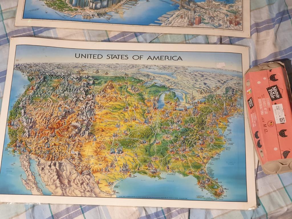 Vintage 1992 USA "Artist’s View" Kaart–Unique Media–Geplasti, Antiek en Kunst, Antiek | Schoolplaten, Ophalen