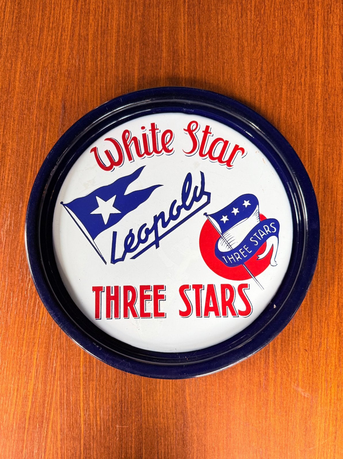 Emaille reclame plateau Leopold Three Star, Ophalen of Verzenden, Zo goed als nieuw, Reclamebord