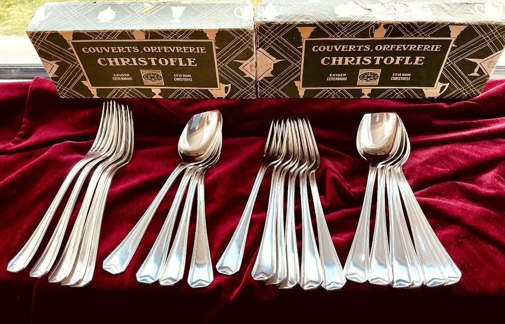 Bestekset (21) Christofle Chevron Silver — perfecte staat., Antiek en Kunst, Ophalen of Verzenden