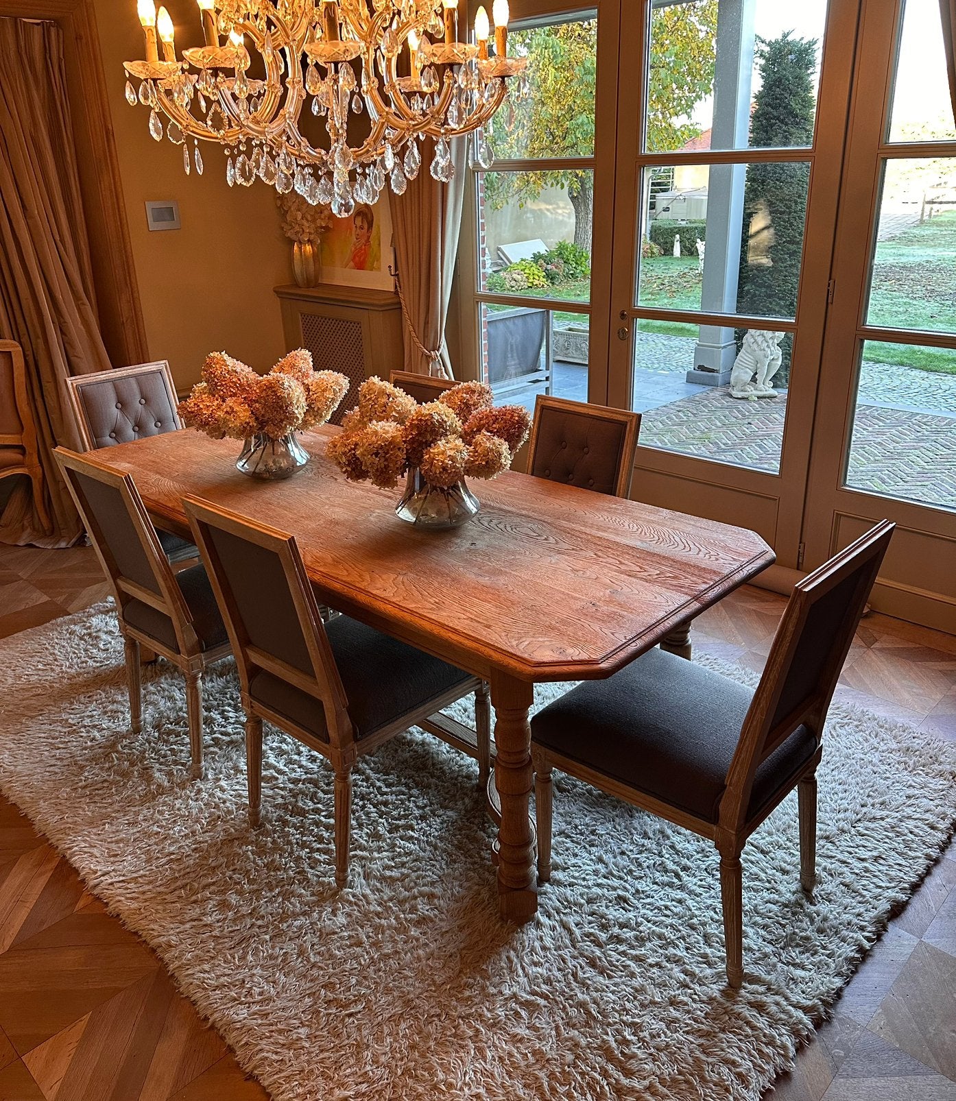 12 grijze landelijke/eiken eetkamerstoelen (zonder tafel), Huis en Inrichting, Ophalen, Gebruikt, Grijs, Vijf, Zes of meer stoelen